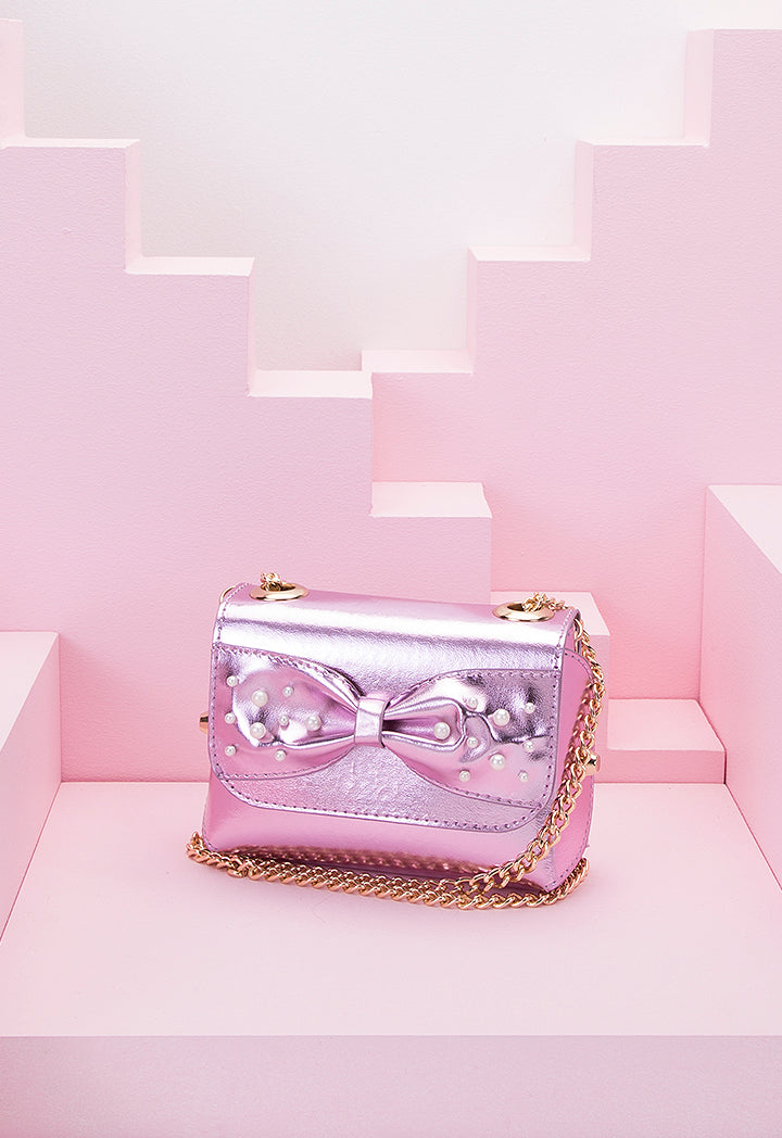 Pearl Embellished Bow Crossbody Bag