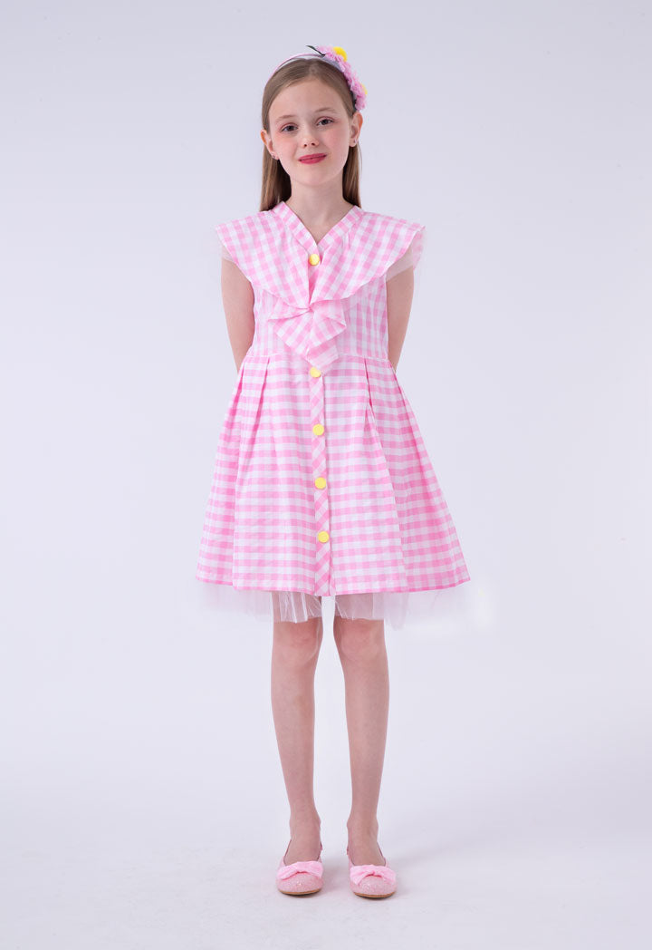 Frilled Placket Plaid Dress