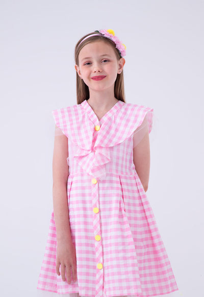 Frilled Placket Plaid Dress