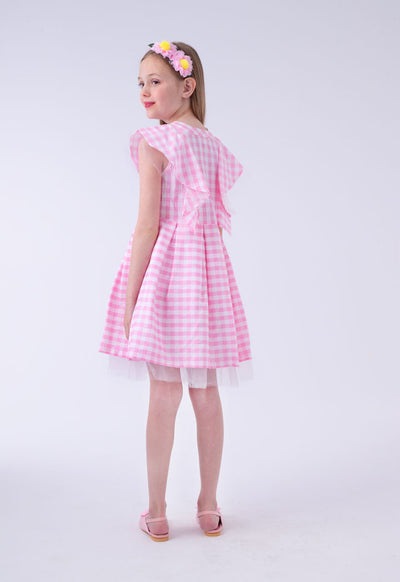 Frilled Placket Plaid Dress