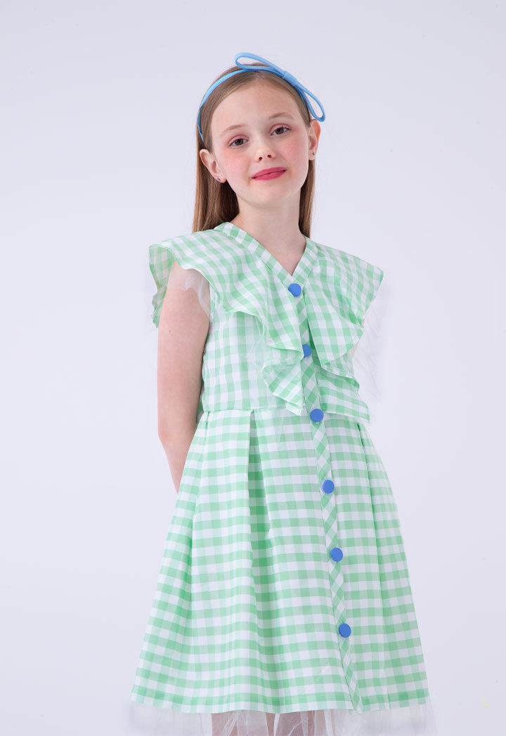 Frilled Placket Plaid Dress