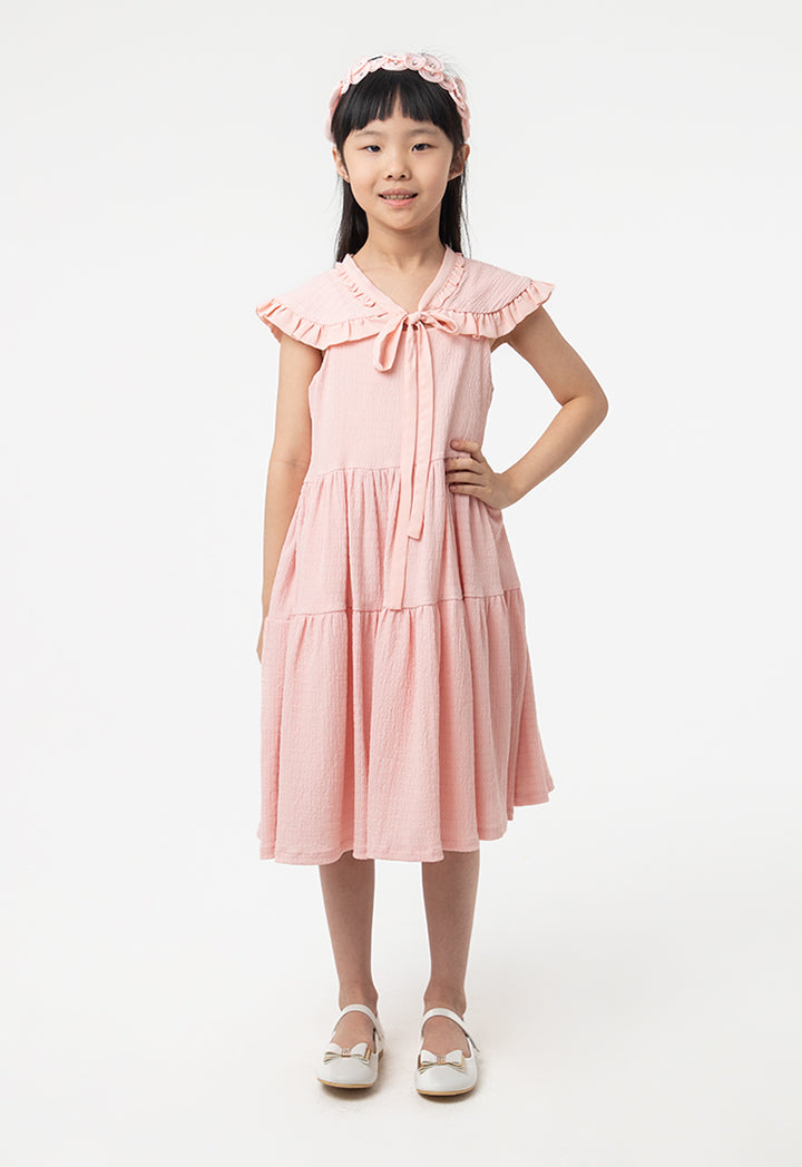 Sleeveless Textured Tiered Midi Dress With Attachable Collar