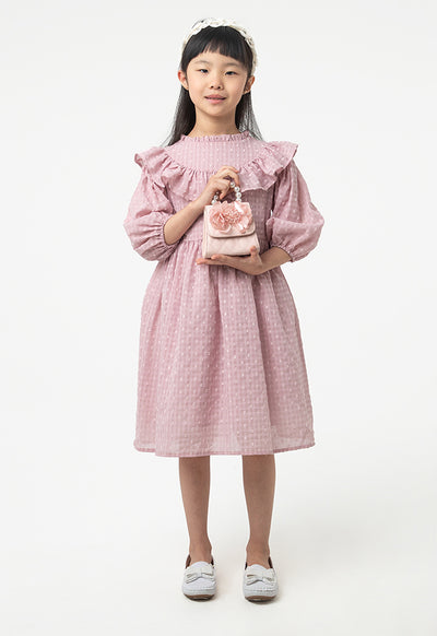 Frilled Textured A-Line Lined Midi Dress