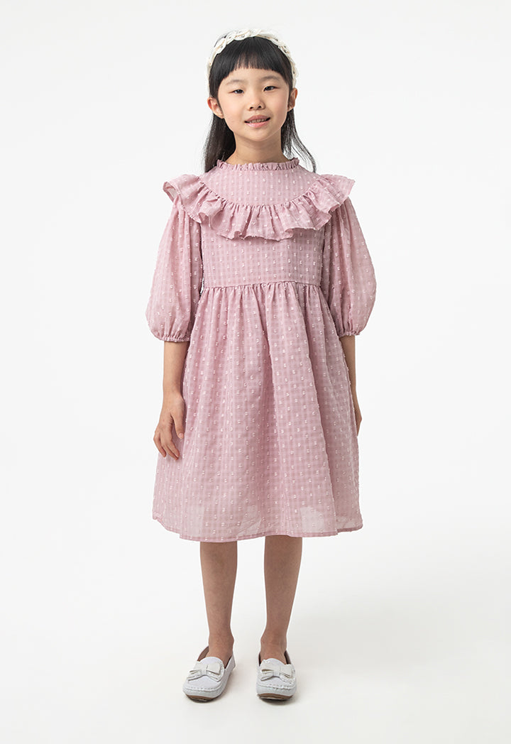 Frilled Textured A-Line Lined Midi Dress