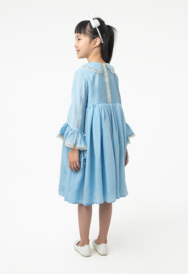 Frilled Peter Pan Lace Details Midi Pouf Dress