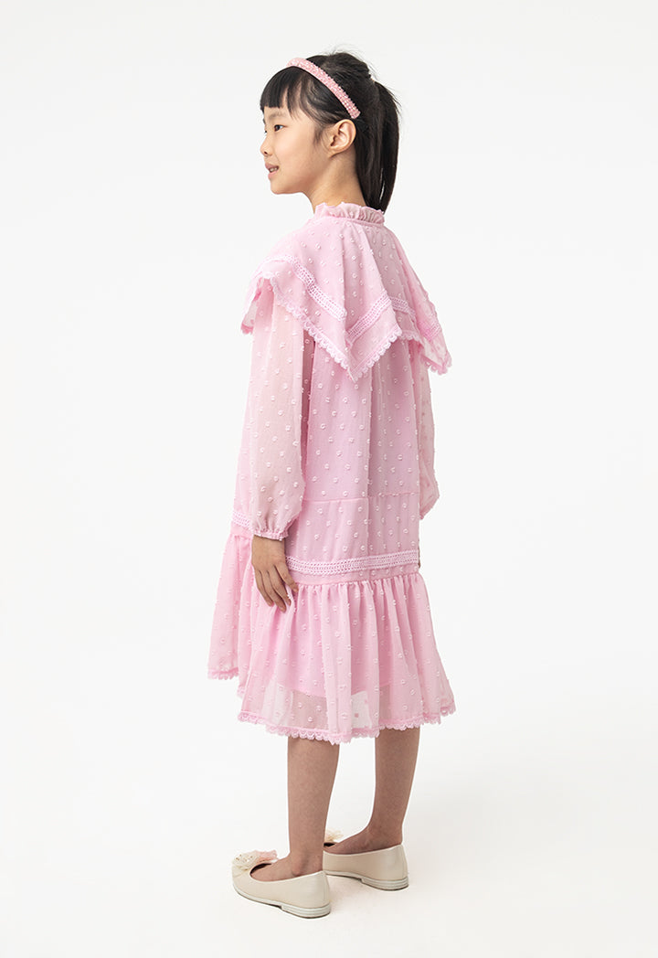 Frilled Collared With Buttons Drop Waist Dress