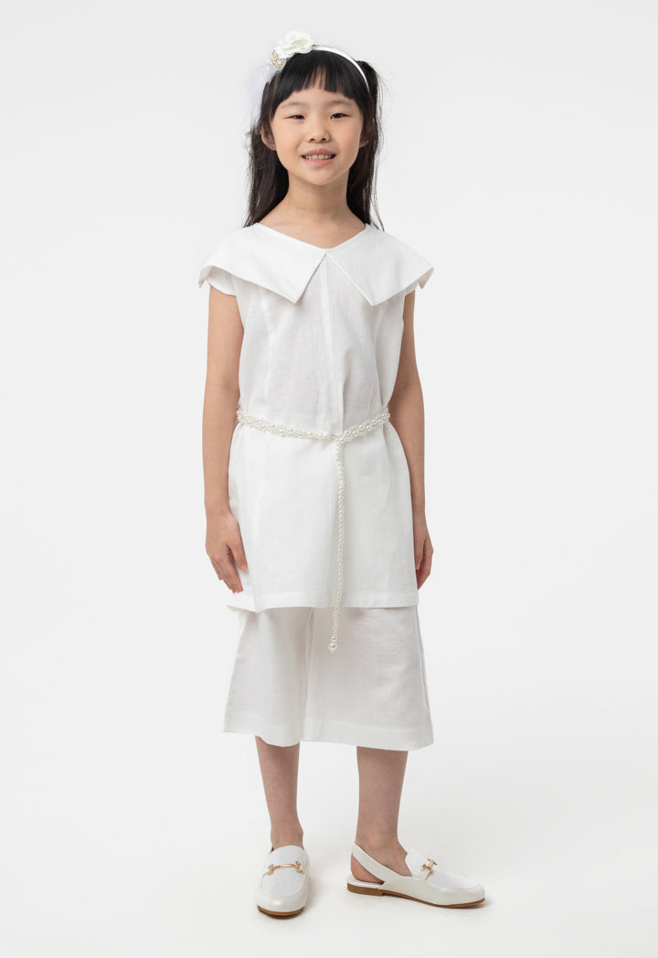 Solid Peter Pan Collar Blouse And Cropped Pants Set