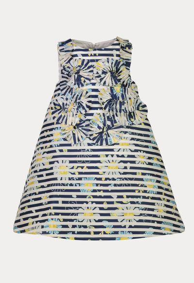 Stripes Frill Pattern Floral Sleeveless Dress