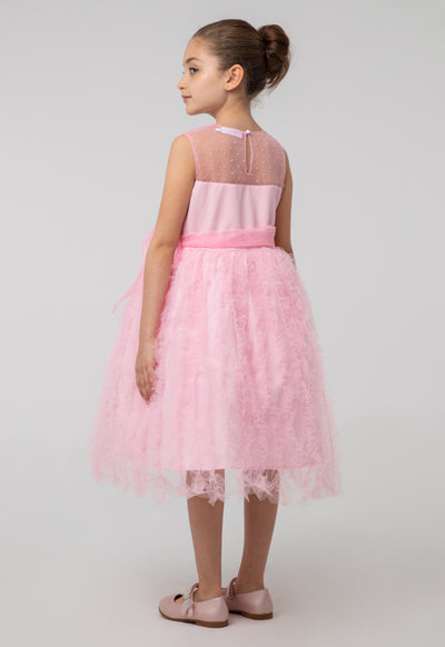 Solid Tulle Mesh Ruffle Flare Sleeveless Dress