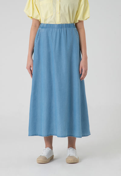 Maxi Denim Tencel Easy Pull On Skirt