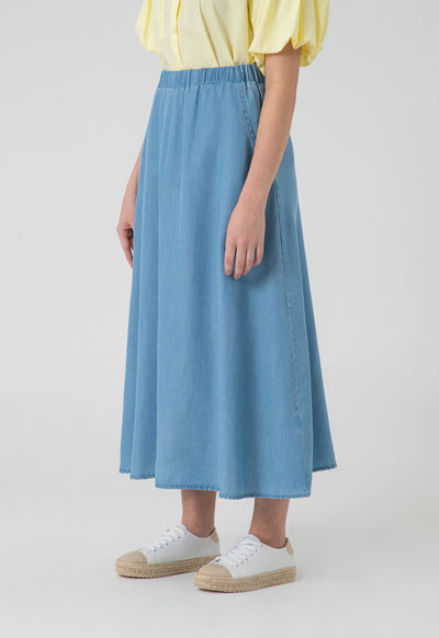 Maxi Denim Tencel Easy Pull On Skirt