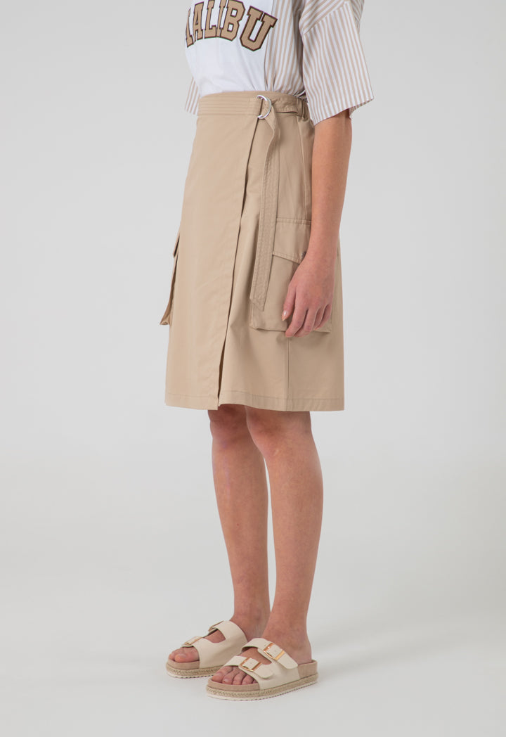 Elasticated Caf?? Au Lait Wrap Around Tie Skirt