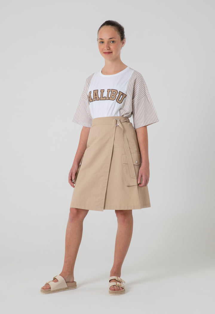 Elasticated Caf?? Au Lait Wrap Around Tie Skirt