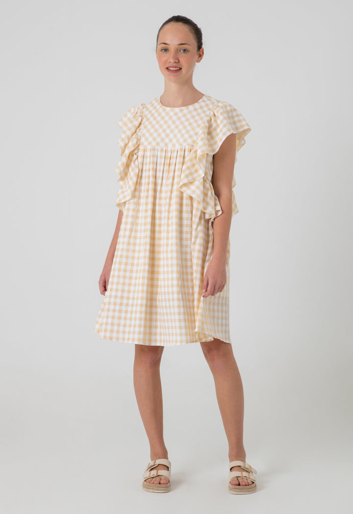 Plaid Seersucker Midi Ruffle Dress