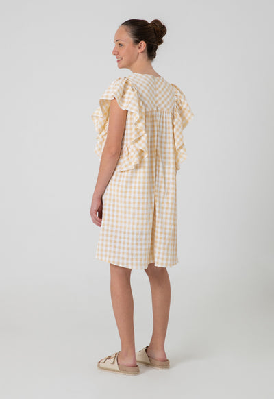 Plaid Seersucker Midi Ruffle Dress