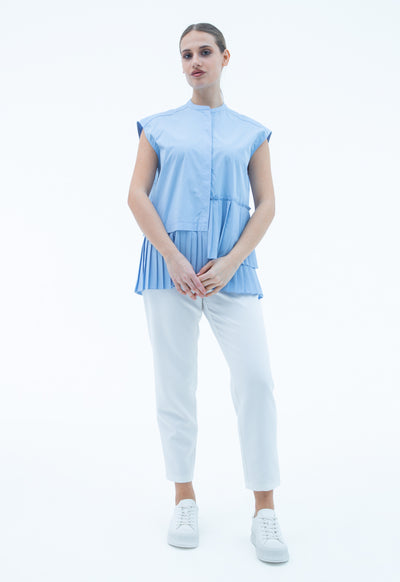 Asymmetrical pleated Hem Sleeveless Shirt