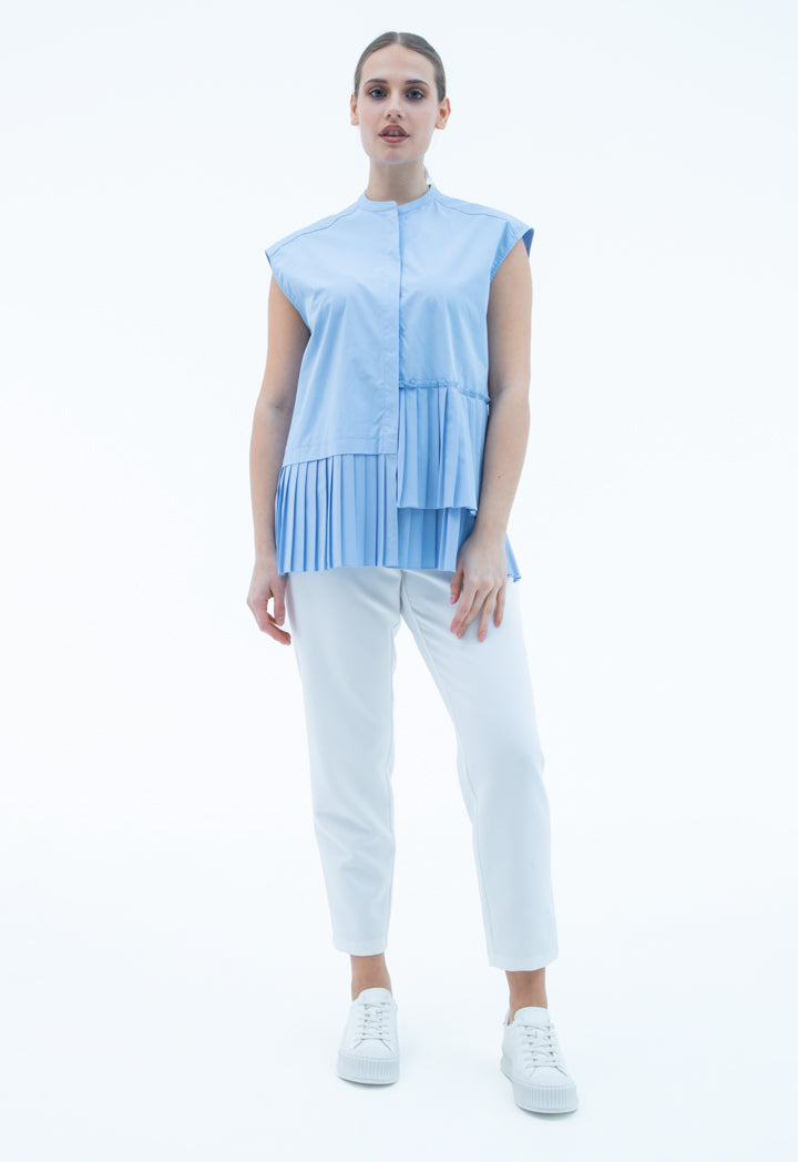 Asymmetrical pleated Hem Sleeveless Shirt