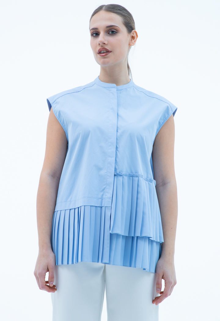 Asymmetrical pleated Hem Sleeveless Shirt