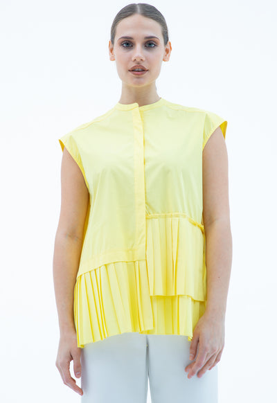 Asymmetrical pleated Hem Sleeveless Shirt