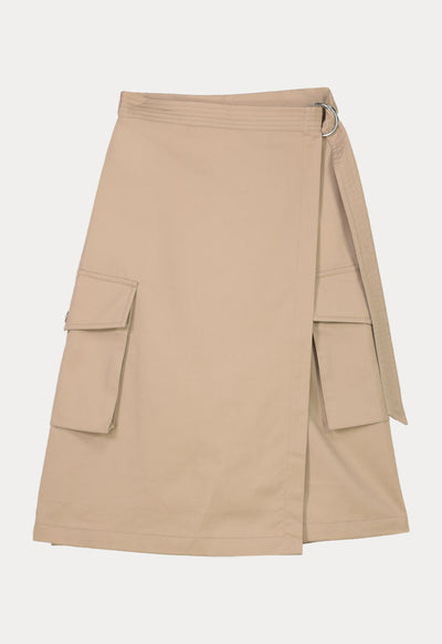 Elasticated Caf?? Au Lait Wrap Around Tie Skirt