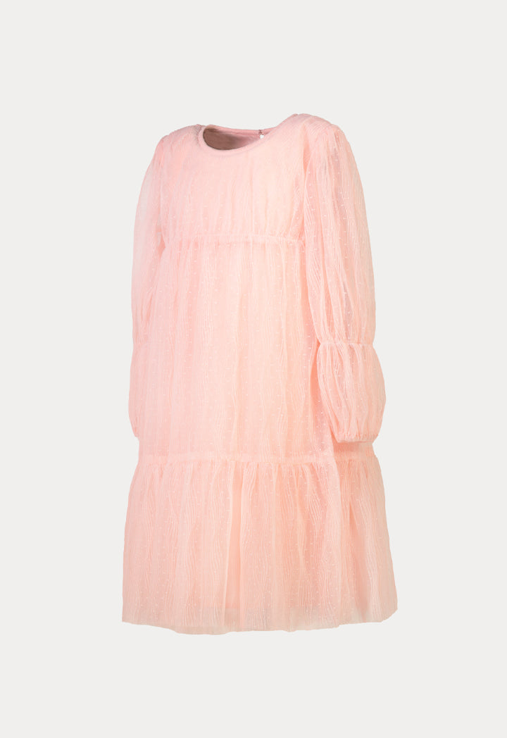 Sheer Layer Puff Long-Sleeves Party Dress