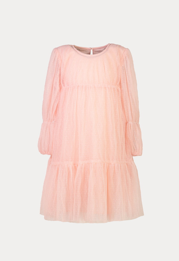 Sheer Layer Puff Long-Sleeves Party Dress