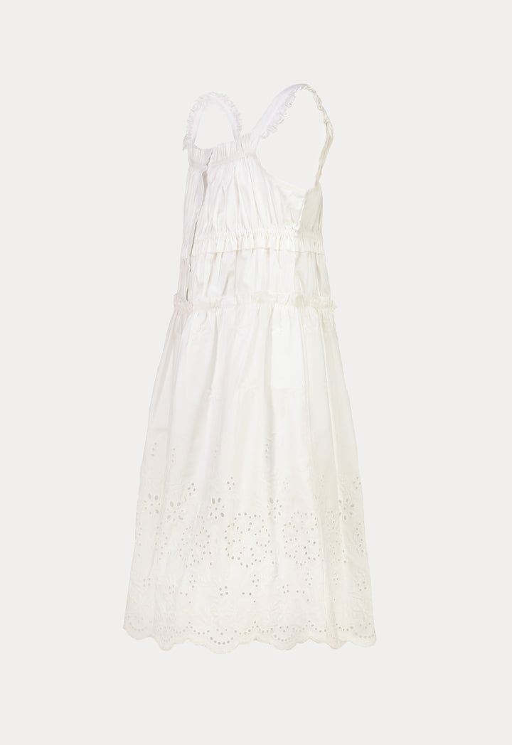 Scallop Frill Floral Embroidered Schiffli Dress